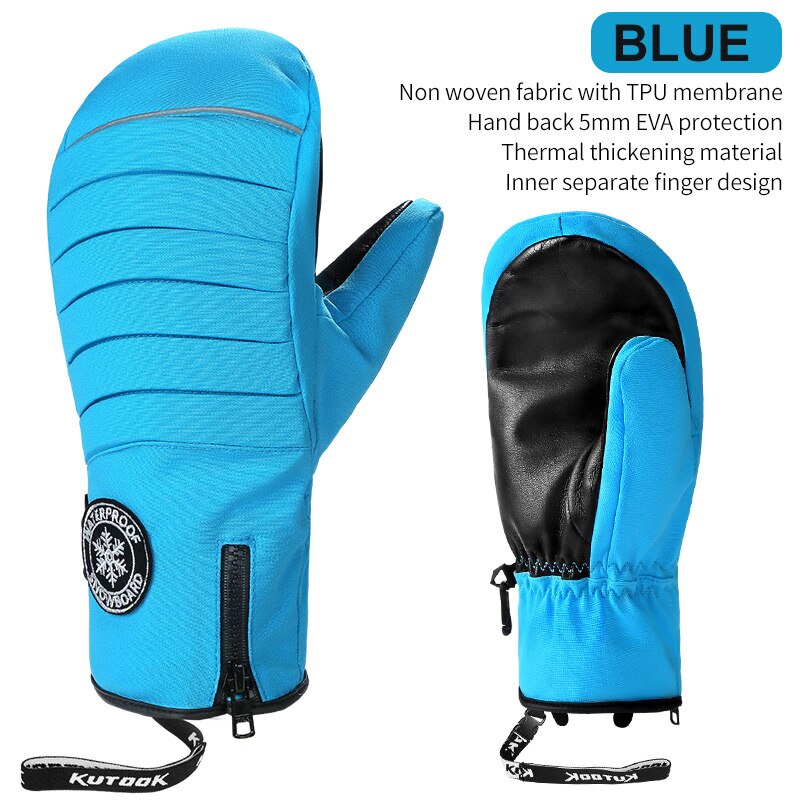 KUTOOK Winter Ski Mittens Windproof Snowboard Mittens Thermal Fleece Lining Skiing Gloves Waterproof Goatskin Palm Outdoor Sport - Korvel