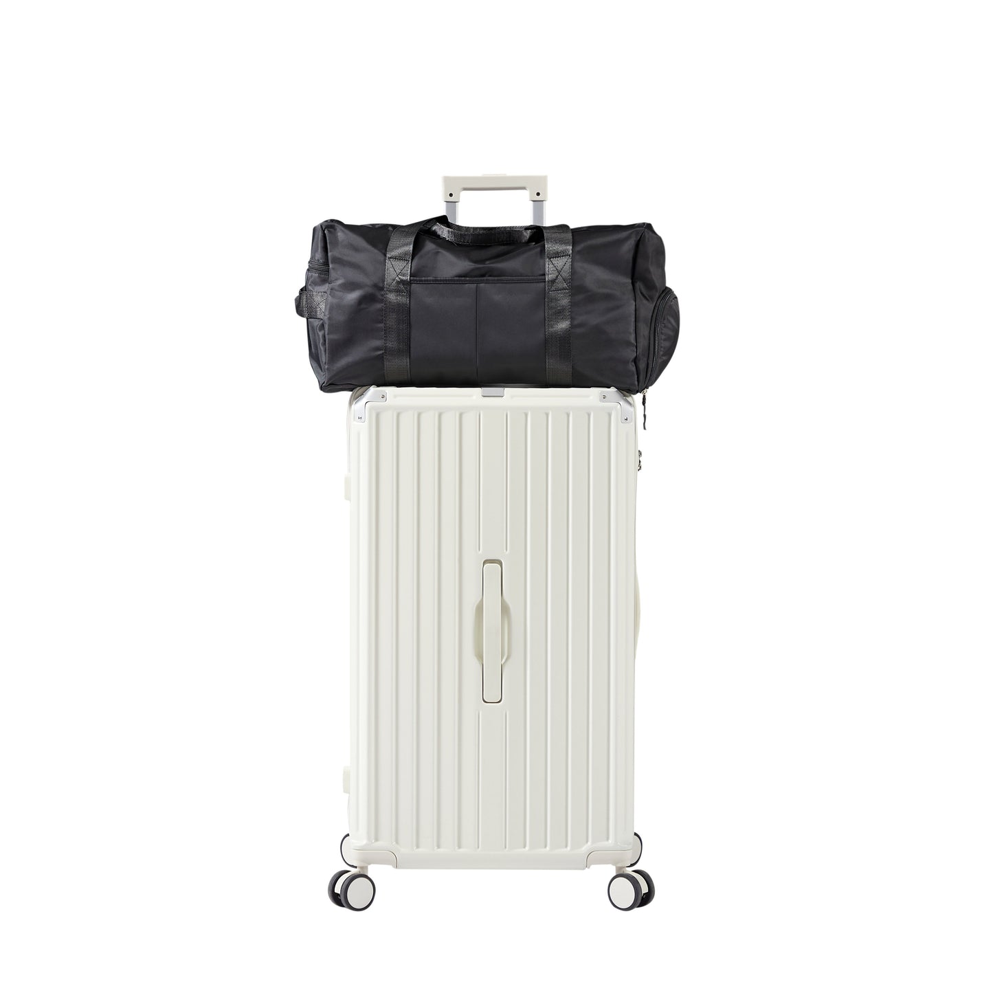 Luggage Set 4 pcs (20"/24"/29"/Travel Bag), PC+ABS Durable Lightweight Luggage with Collapsible Cup Holder、 TSA Lock, White - Korvel