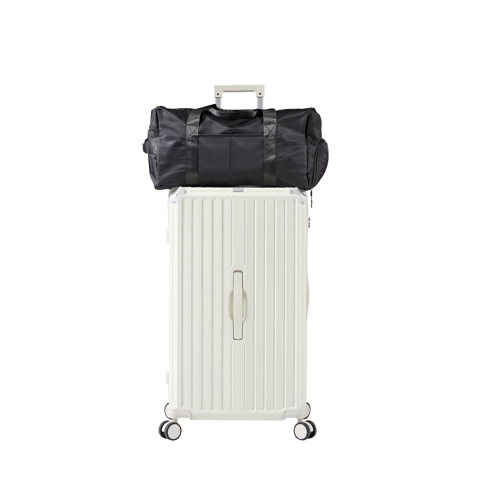 Luggage Set 4 pcs (20"/24"/29"/Travel Bag), PC+ABS Durable Lightweight Luggage with Collapsible Cup Holder、 TSA Lock, White - Korvel