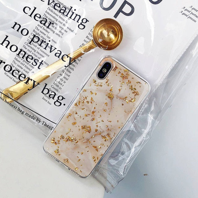 Coque de téléphone en marbre doré de luxe pour iPhone