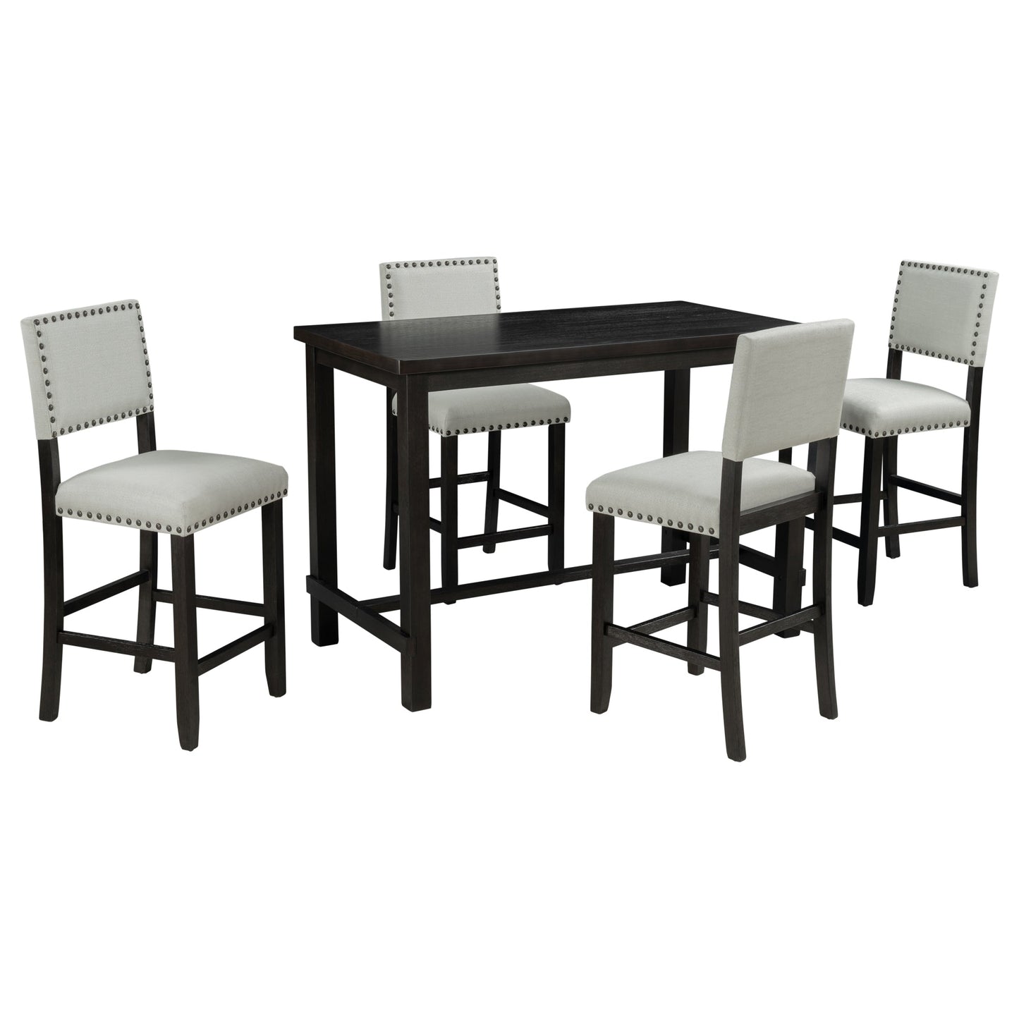Conjunto de Comedor de Altura de Mostrador TREXM de 5 Piezas en Espresso y Beige
