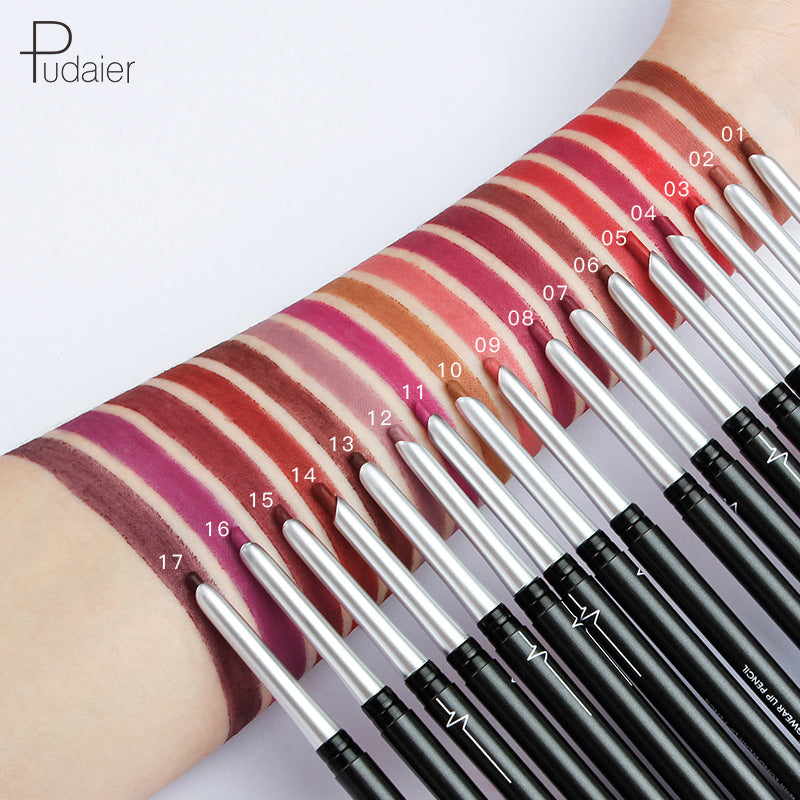 Pudaier Stereo Matte 17 Color Lip Liner Pen Automatically Do Not Faint Eye Shadow Eyeliner Lipstick Red Lipstick - Korvel