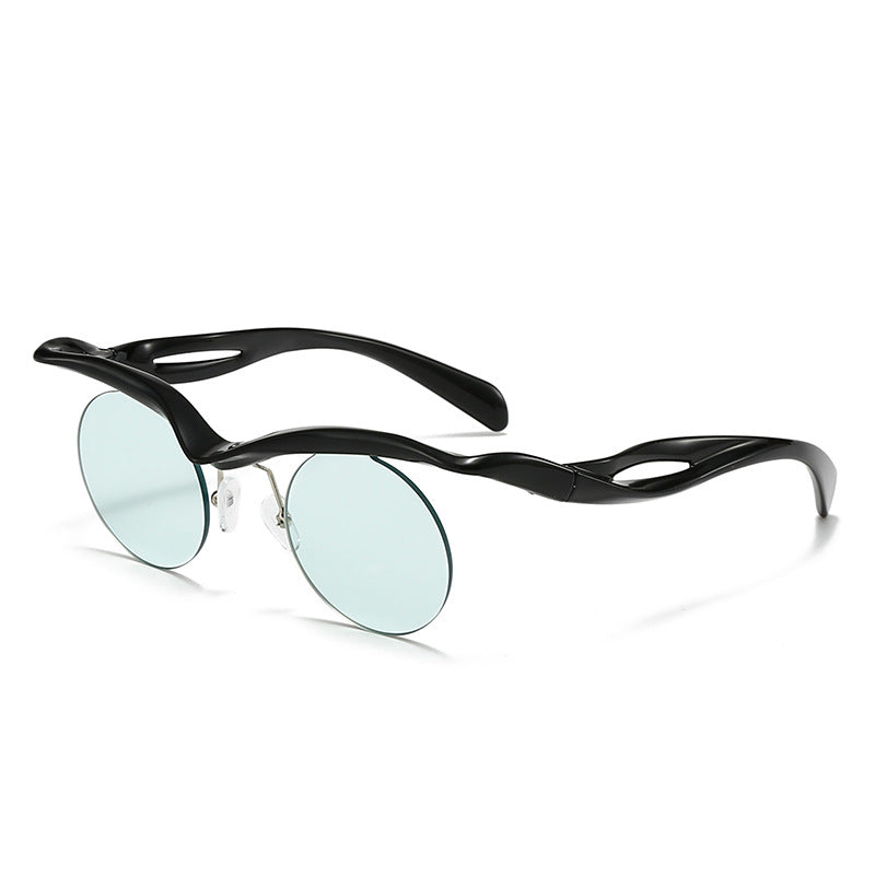 New Sunglasses Women's Round Frame Sunglasses Men's Trendy Ins Alien Half Frame Eyebrow Personalized Sunglasses - Korvel
