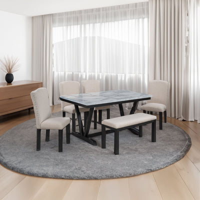 TREXM Modern 6-Piece Dining Set with Table, Chairs & Bench