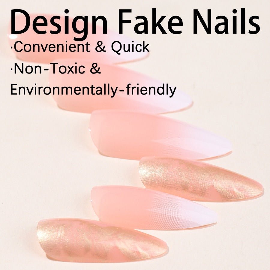 New wearable nail gradient glitter manicure patches almond-shaped nails fake nail patches - Korvel