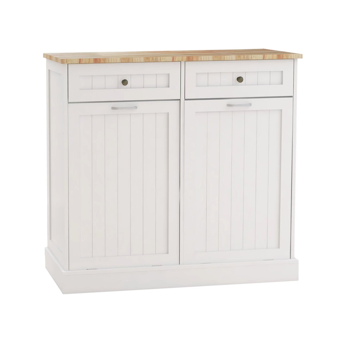 Two Drawers and Two-Compartment Tilt-Out Trash Cabinet Kitchen Trash Cabinet-White - Korvel