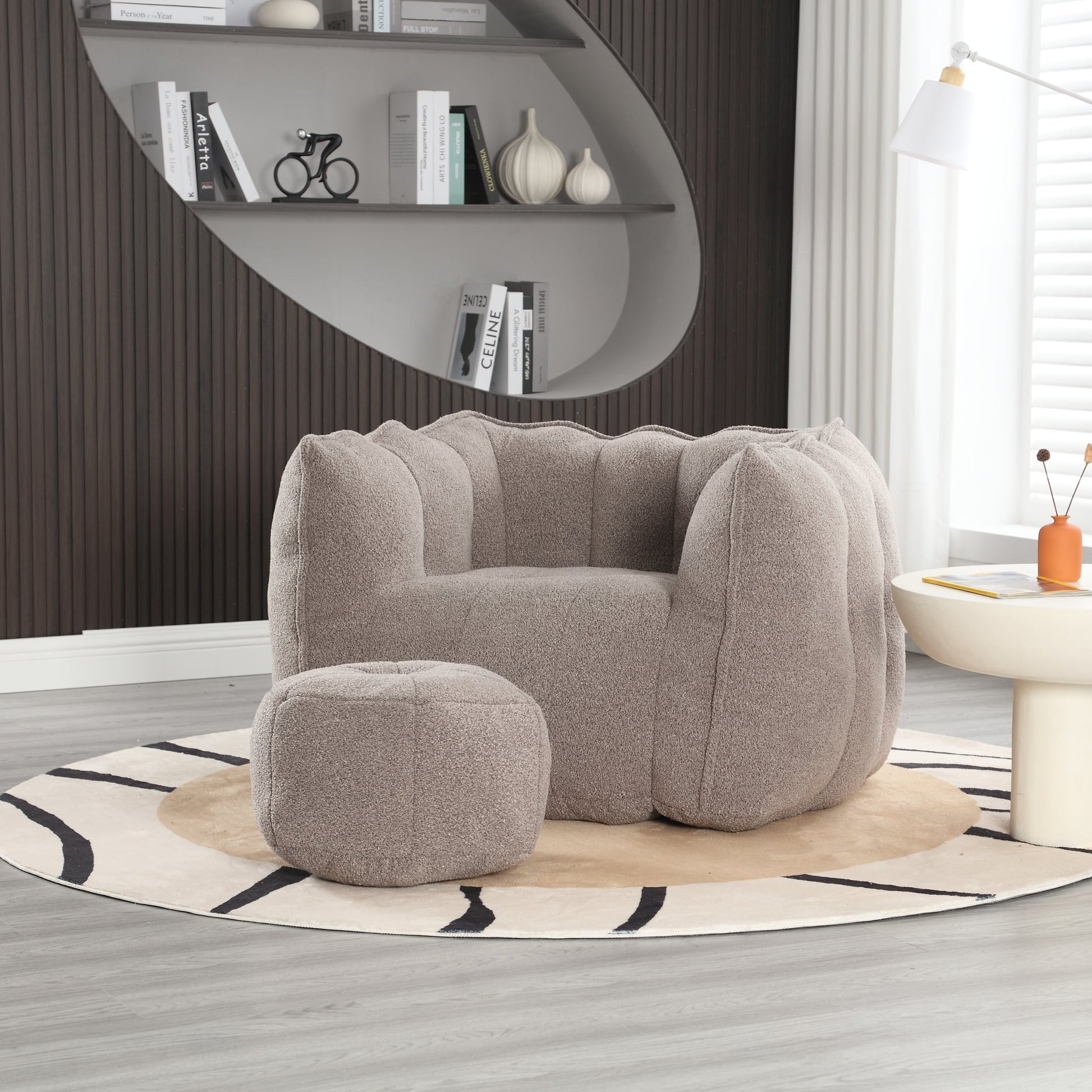 Soft Bean Bag Chair with High Resilient Foam(Chips)for living room and bedroom,Comfortable Square Lazy Sofa with Footstool - Korvel