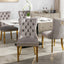 Tufted solid wood velvet cushioned dining chair, gold-plated stainless steel nail leg heads, 2 pieces in gray and gold - Korvel