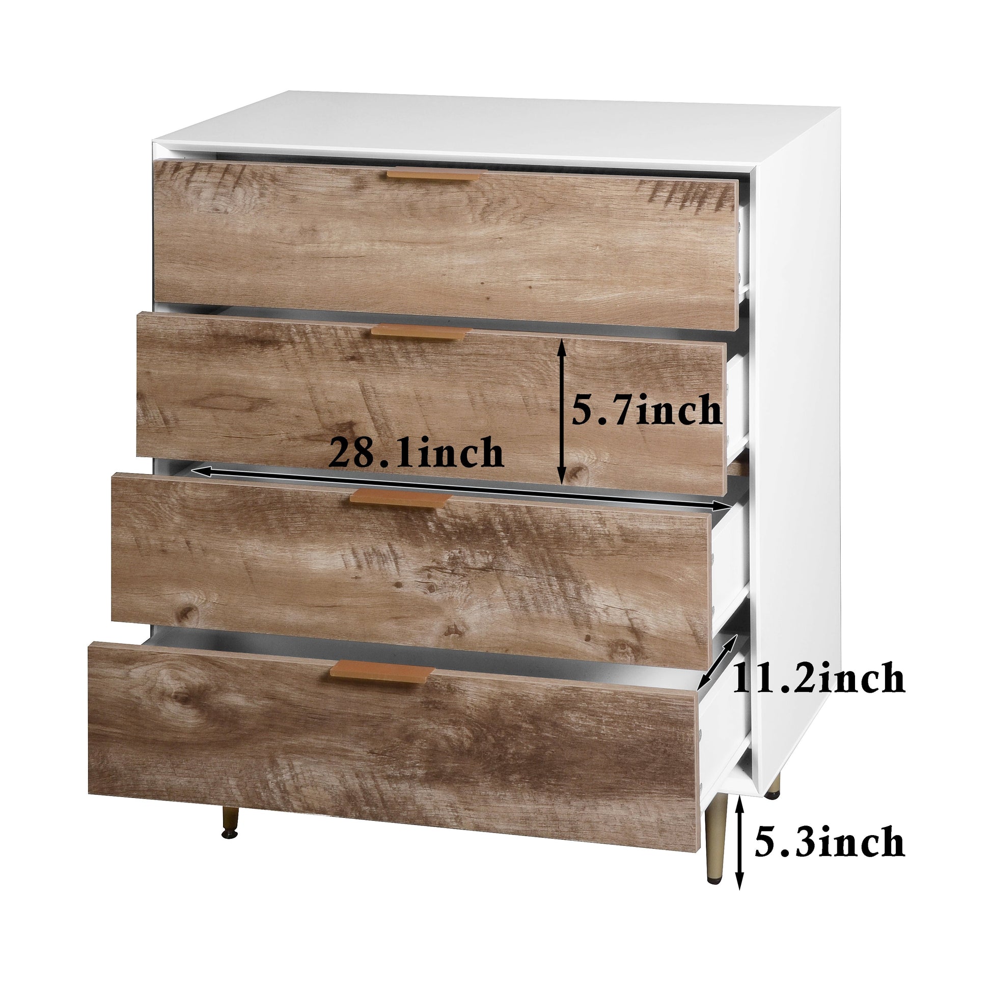 Wooden Tall 4 Drawer Dresser,Chest of Drawers with 4 Metal Legs, Anti-Tipping Device for Bedroom,Living Room - Korvel