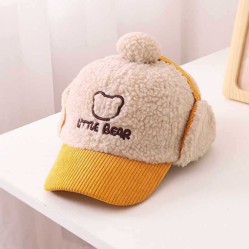 Gorra de béisbol de corduroy cálido para niños con protección para las orejas