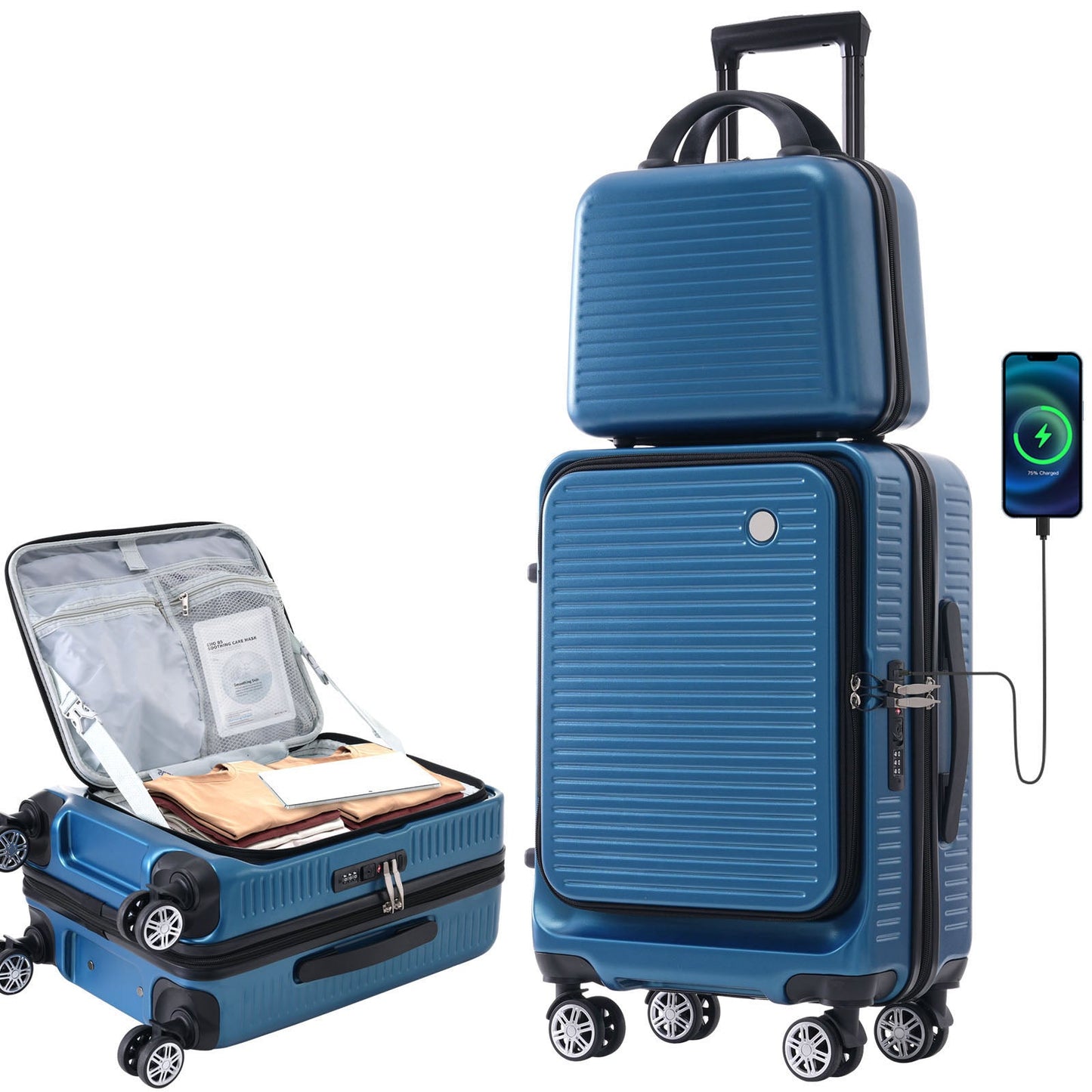 Carry-on Luggage 20 Inch Front Open Luggage Lightweight Suitcase with Front Pocket and USB Port, 1 Portable Carrying Case - Korvel