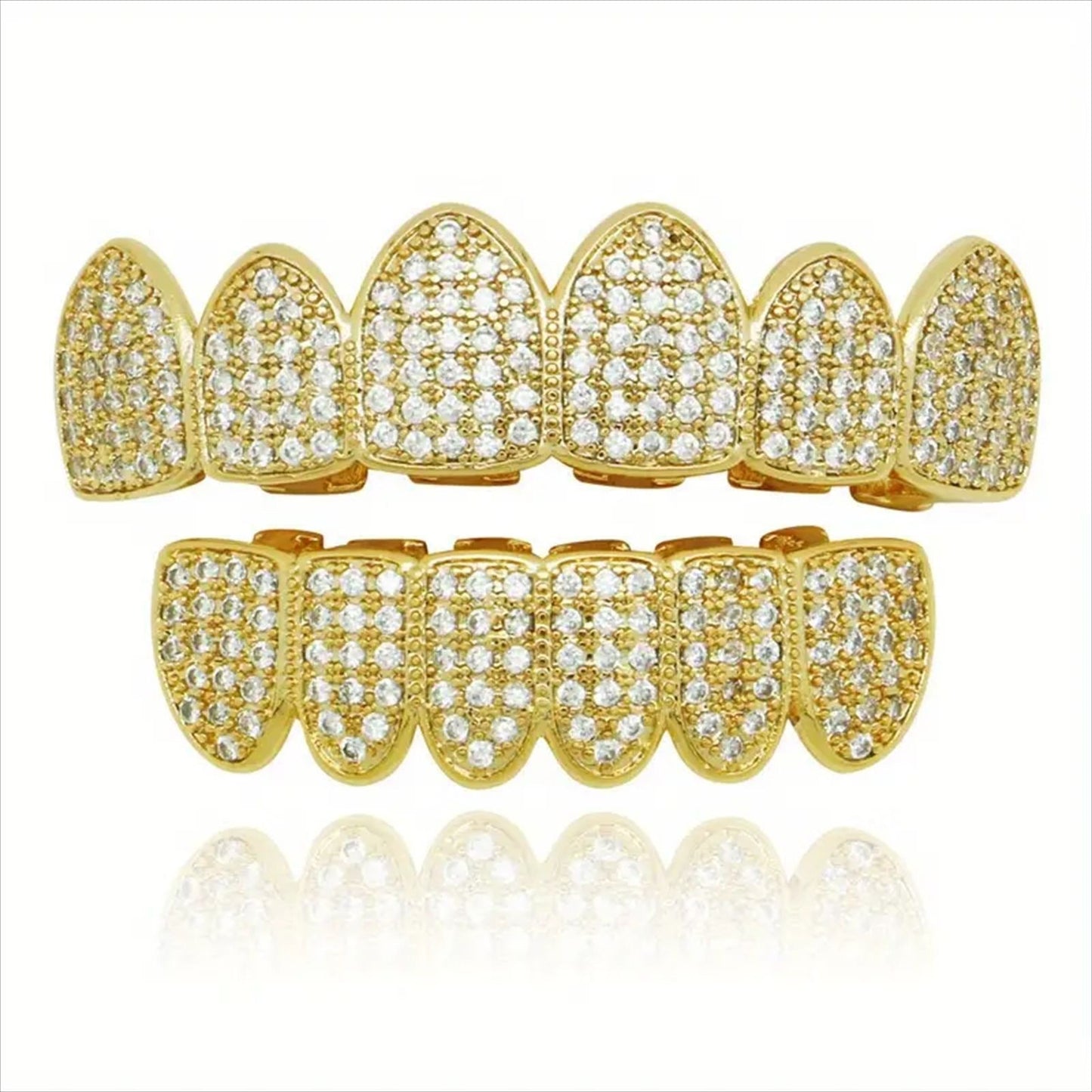 Hip hop braces with copper zircon micro inlaid with real gold Halloween teeth decoration exaggerated hiphopgrills - Korvel