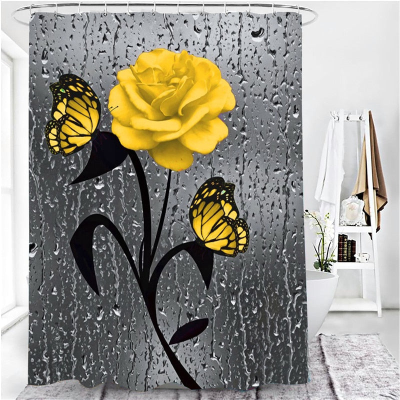 Hot HD Digital Printing Polyester Waterproof Polyester Flower Bathroom Hotel Shower Curtain - Korvel