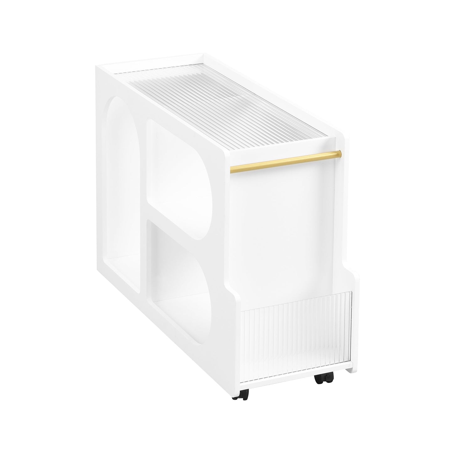 Table d'appoint mobile élégante avec roues verrouillables et verre trempé
