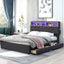 Queen Size Upholstered Platform Bed with Storage & LED, Dark Gray