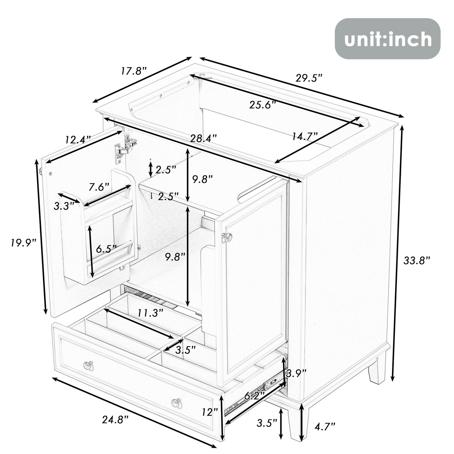 30-Inch Gray Bathroom Vanity Base Only
