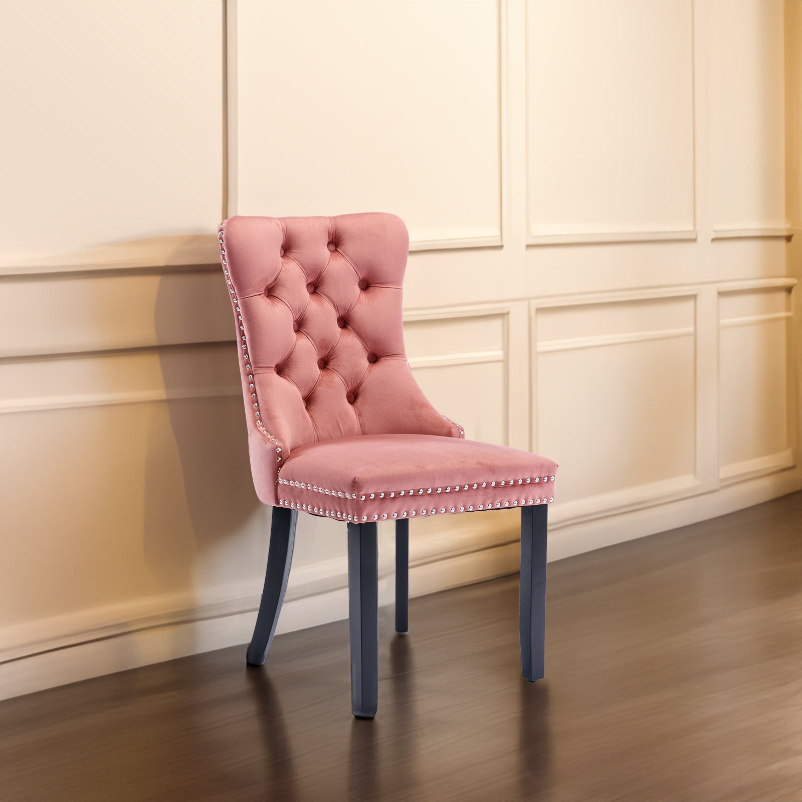 High-end Tufted Solid Wood Contemporary Velvet Upholstered Dining Chair with Wood Legs Nailhead Trim 2-Pcs Set Pink - Korvel