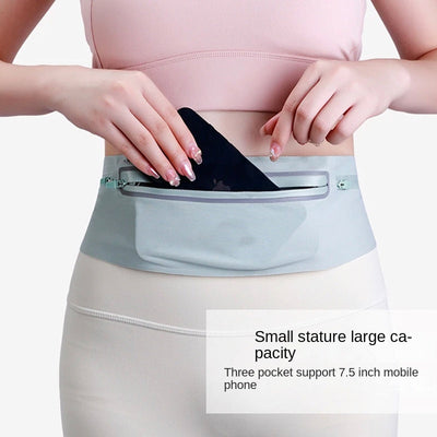Outdoor sports running voltage waterproof waist bag Lycra ultra-thin skin friendly mobile phone three pocket large capacity wais - Korvel