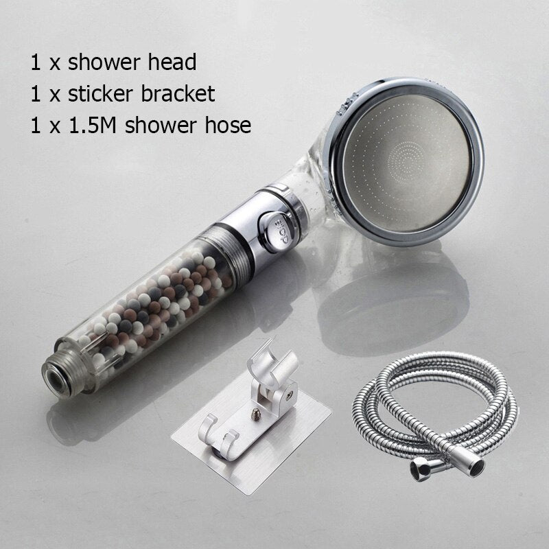 New Tourmaline balls Filter Shower Head Water saving 3 Modes adjustable SPA shower head on/off button high pressure shower - Korvel