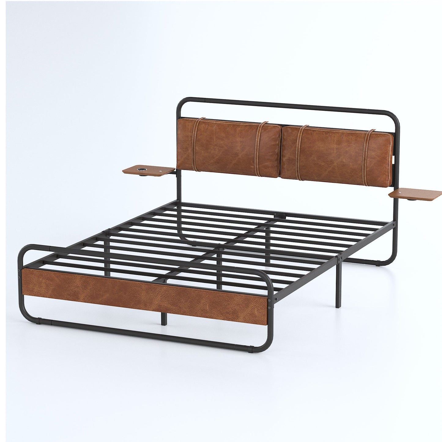 King Size Metal Bed Frame with Upholstered Headboard