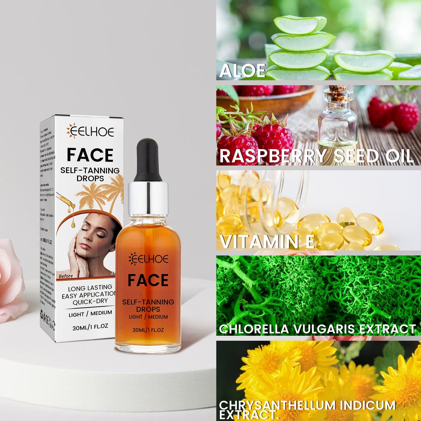 Gouttes auto-bronzantes pour le visage premium avec bronzant naturel