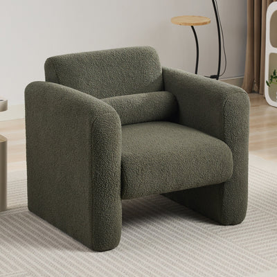 Modern style chair with sheepskin Sherpa fabric soft cushion, comfortable armchair, soft with backrest and pillow, seaweed green - Korvel
