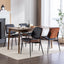 2-piece retro linen chair set with curved wooden backrest, cushioned seat, adjustable metal legs, (Black PU) - Korvel