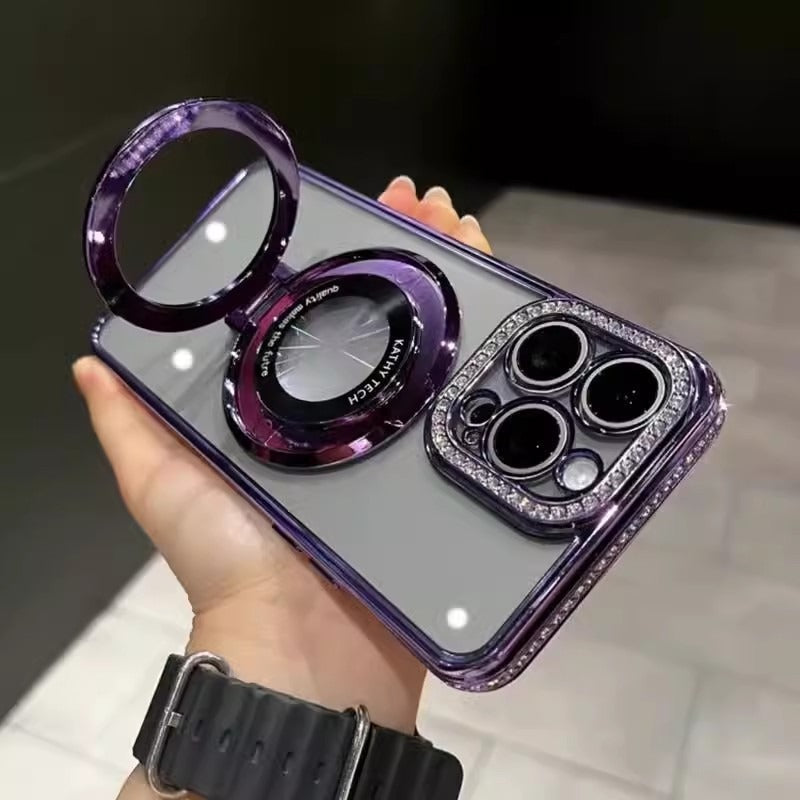Coque iPhone 15 en paillettes dégradées de diamant aquatique avec support magnétique