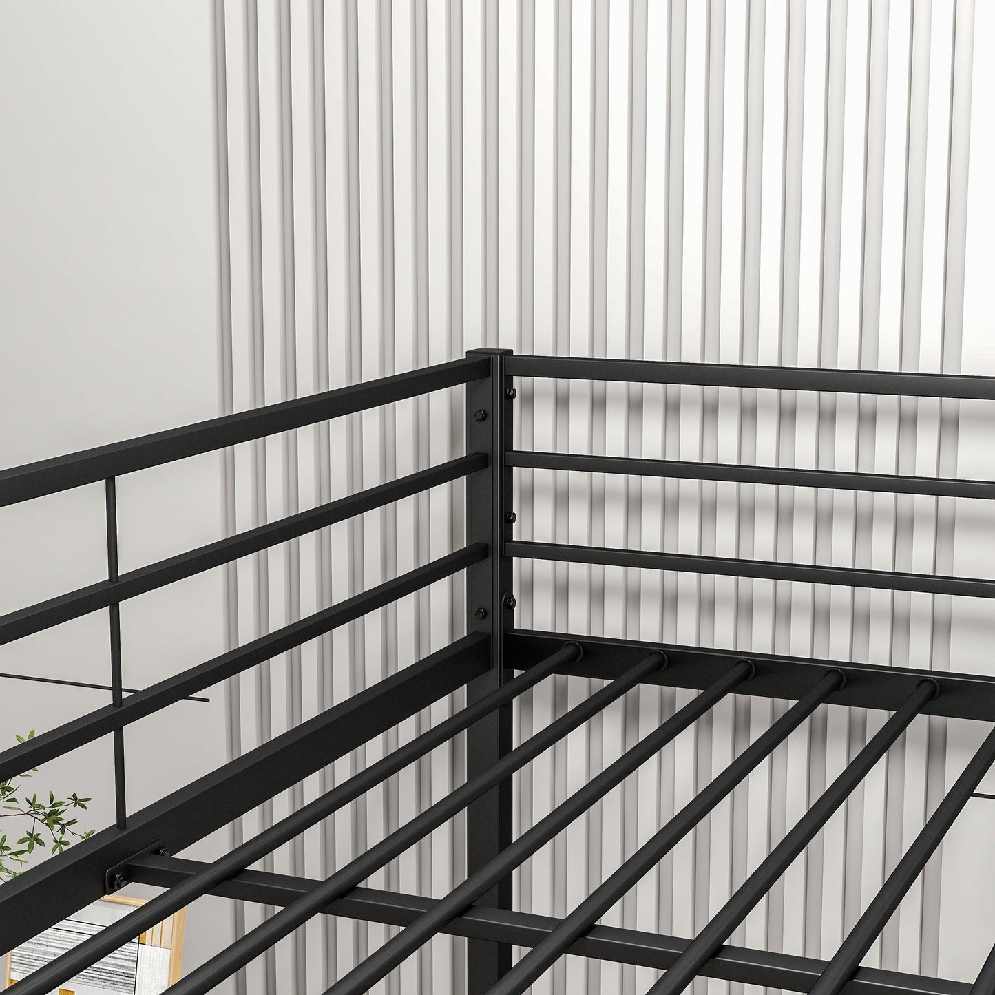 Metal Bunk Bed Full Over Full Bunk Bed Frame with Safety Guard Rails Heavy Duty Space-Saving Design Easy Assembly Black - Korvel