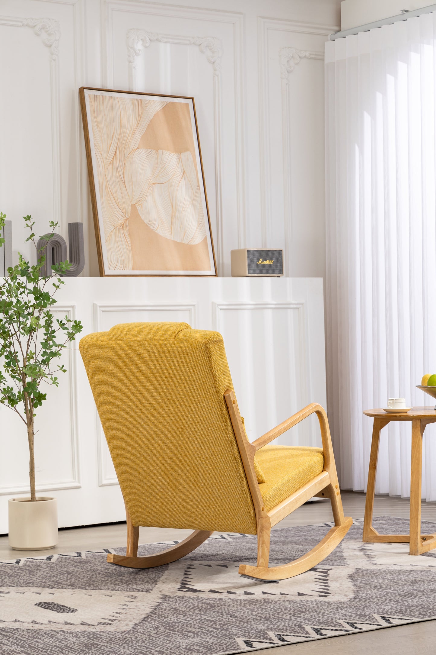Rocking Chair Upholstered Fabric Rocking Armchair Indoor with High Backrest Glider Chairs and Lumbar Pillow for Living Room - Korvel