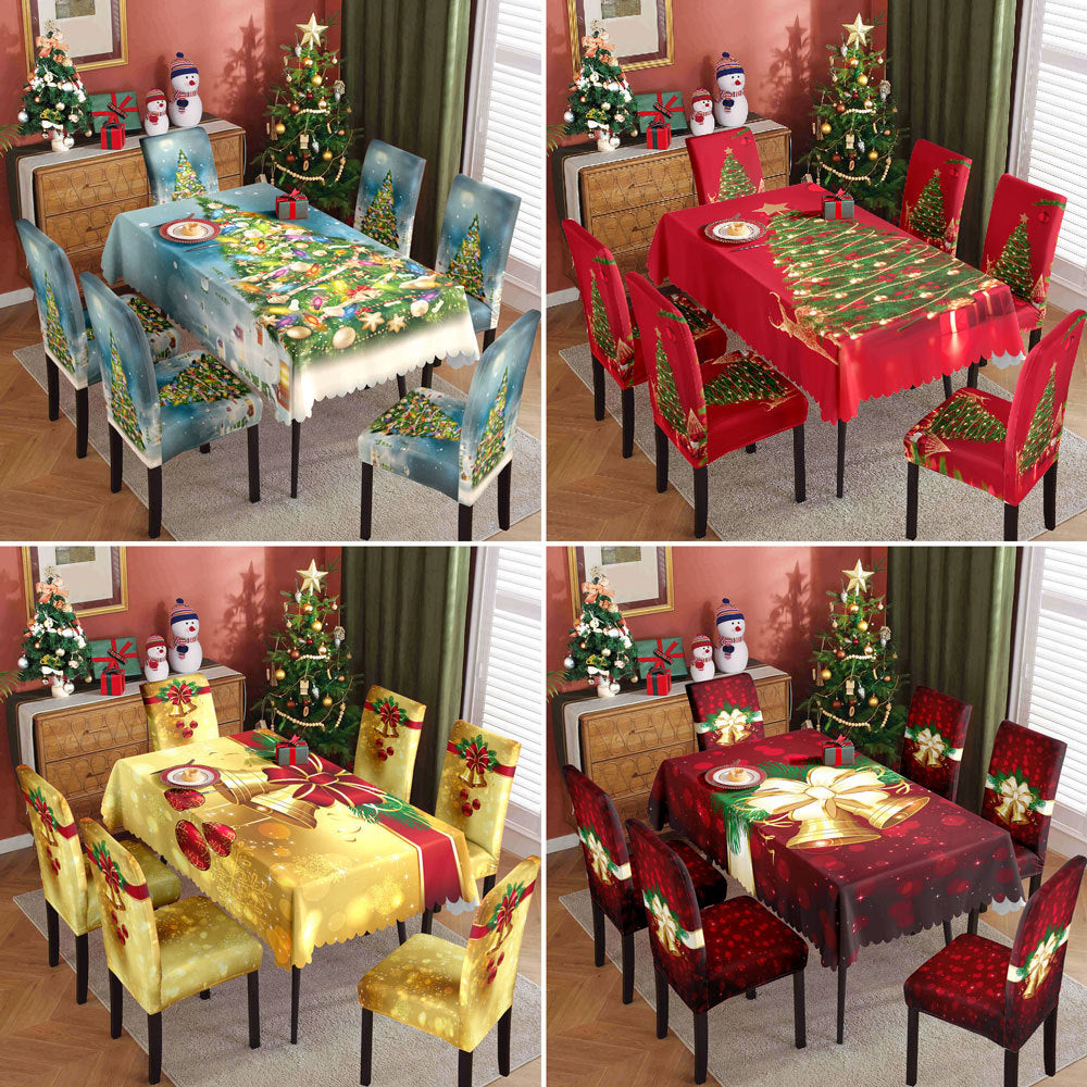 Christmas printed tablecloth, chair cover, waterproof, oil resistant, festive decoration, dining table cloth, chair cover, universal household use - Korvel