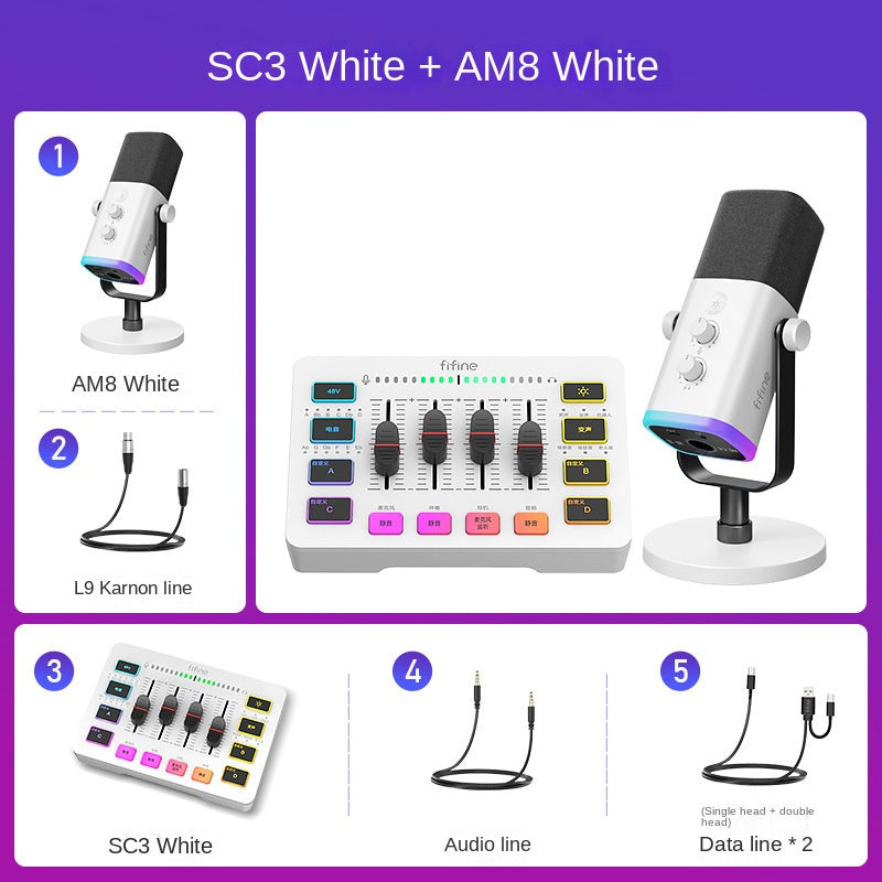Fifine Game Live Streaming Equipment SC3 Full Set USB External Sound Card Microphone Desktop Karaoke - Korvel