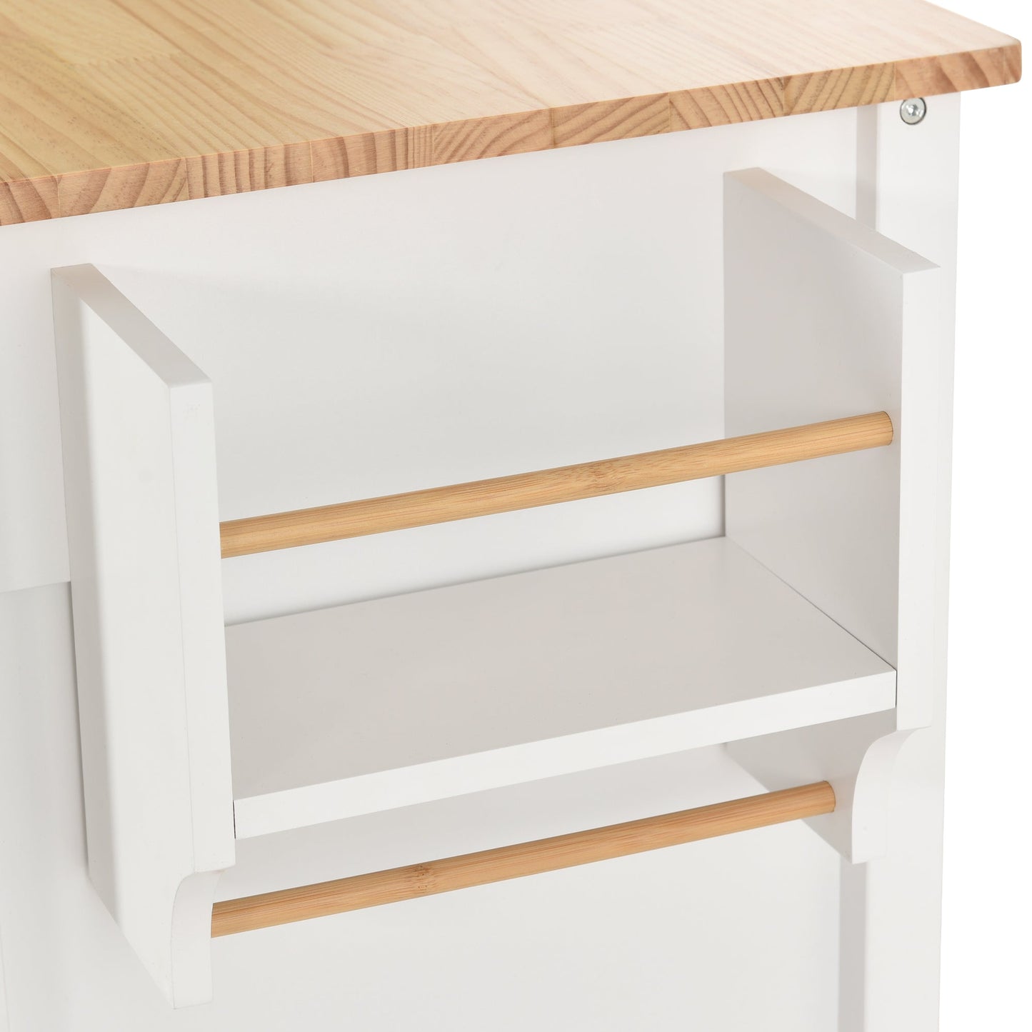 Kitchen Island Cart with Solid Wood Top and Locking Wheels 54.3 Inch Width  (White) - Korvel