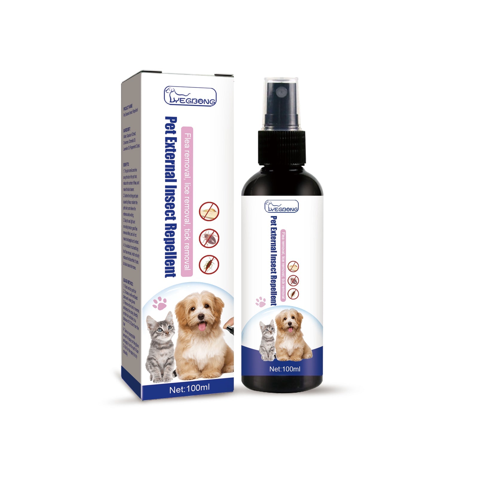 Pet Flea Spray, Cat And Dog Pet Skin Cleansing External Lice Tick Anti-Itch Spray - Korvel