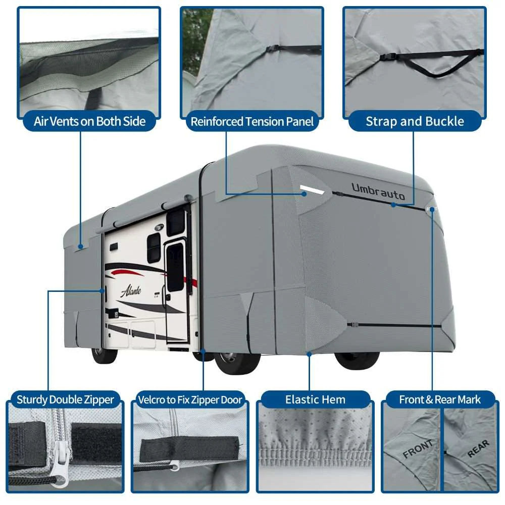 Umbrauto Class A RV Cover Upgraded Heavy Duty 7 Layers Top Windproof Breathable Class A Motorhome Camper Cover,Grey - Korvel