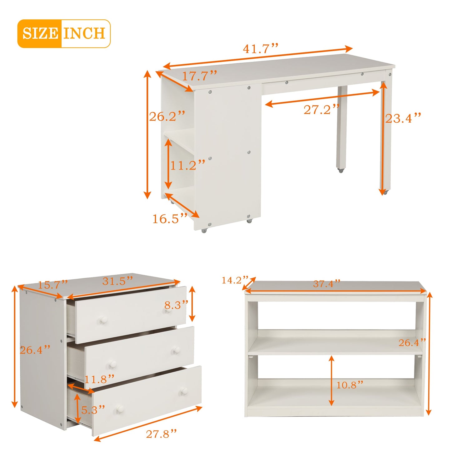 Low Study Twin Loft Bed with Cabinet and Rolling Portable Desk - White (OLD SKU :LP000113AAK) - Korvel