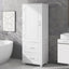 Tall bathroom storage cabinet with two drawers and adjustable shelves for independent storage - Korvel