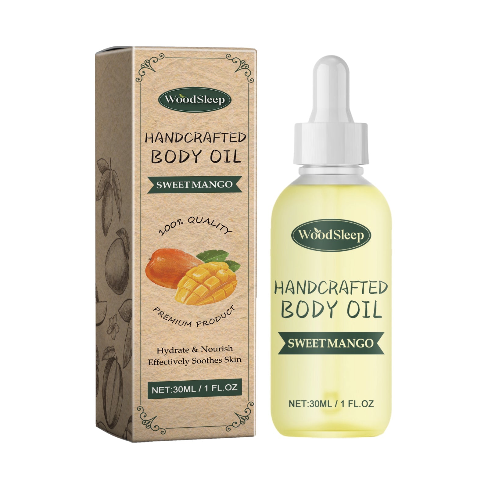 Sweet Mango Handcrafted Body Oil, Facial Skin Care Oil For Smoothing Fine Lines And Wrinkles Under Eyes - Korvel