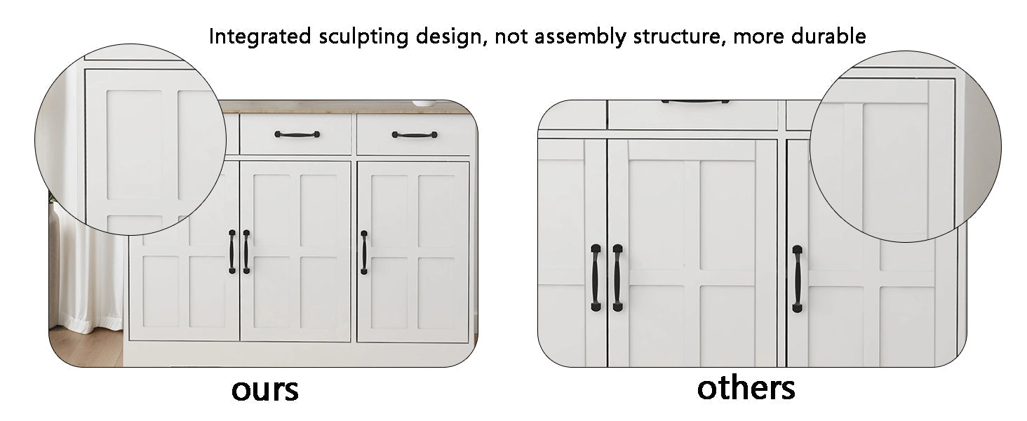 Farmhouse Buffet Cabinet Storage Sideboard with 3 Drawers and 3 Doors for Dining Living Room Kitchen Cupboard-White - Korvel