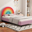 Rainbow Design Upholstered Twin Platform Bed Cute Style Princess Bed for Boys & Girls, Teens, Colorful & Pink - Korvel