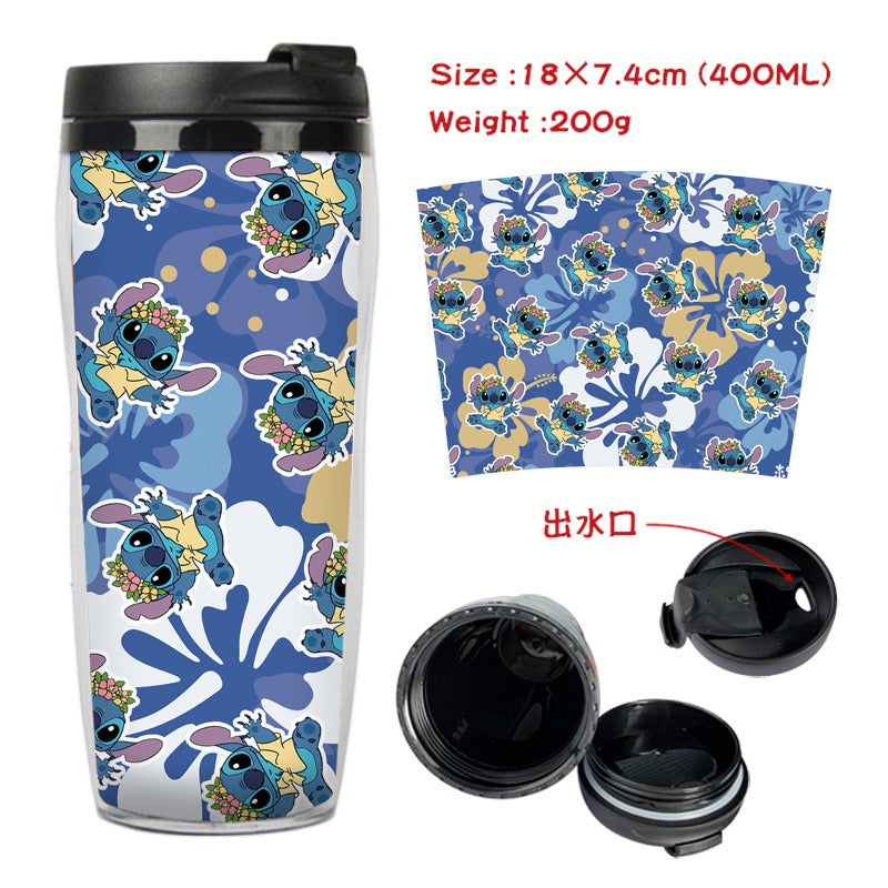 Stitch Stitch animation peripheral double-layer insulated plastic cup two-dimensional cartoon tea cup cold water kettle water cup - Korvel