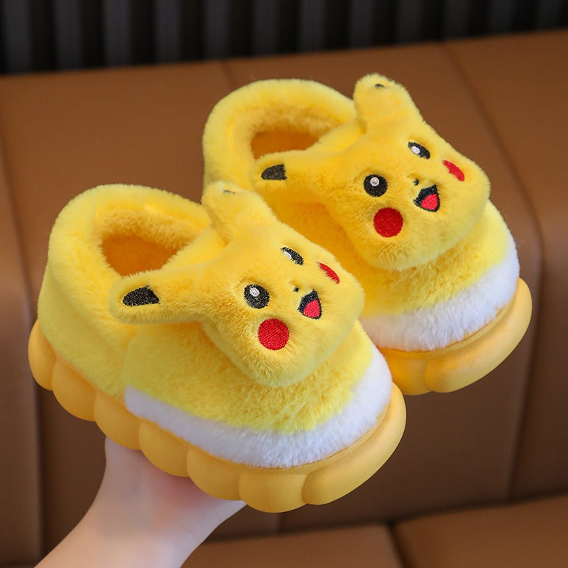 Winter children's cotton slippers, cute cartoon home for girls, warm and non slip indoor and outdoor baby cotton shoes, parent-child shoes, winter - Korvel