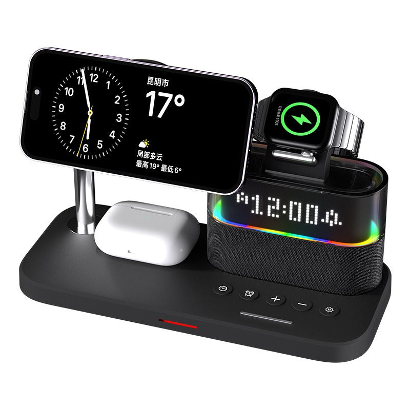 Cargador Inalámbrico Magnético 3 en 1 con Reloj para Dispositivos Apple