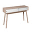 Kitchen Mid-Century Table Writing Desk with 2 Push-pull White Panel Drawers and Wood Legs, Natural Color - Korvel