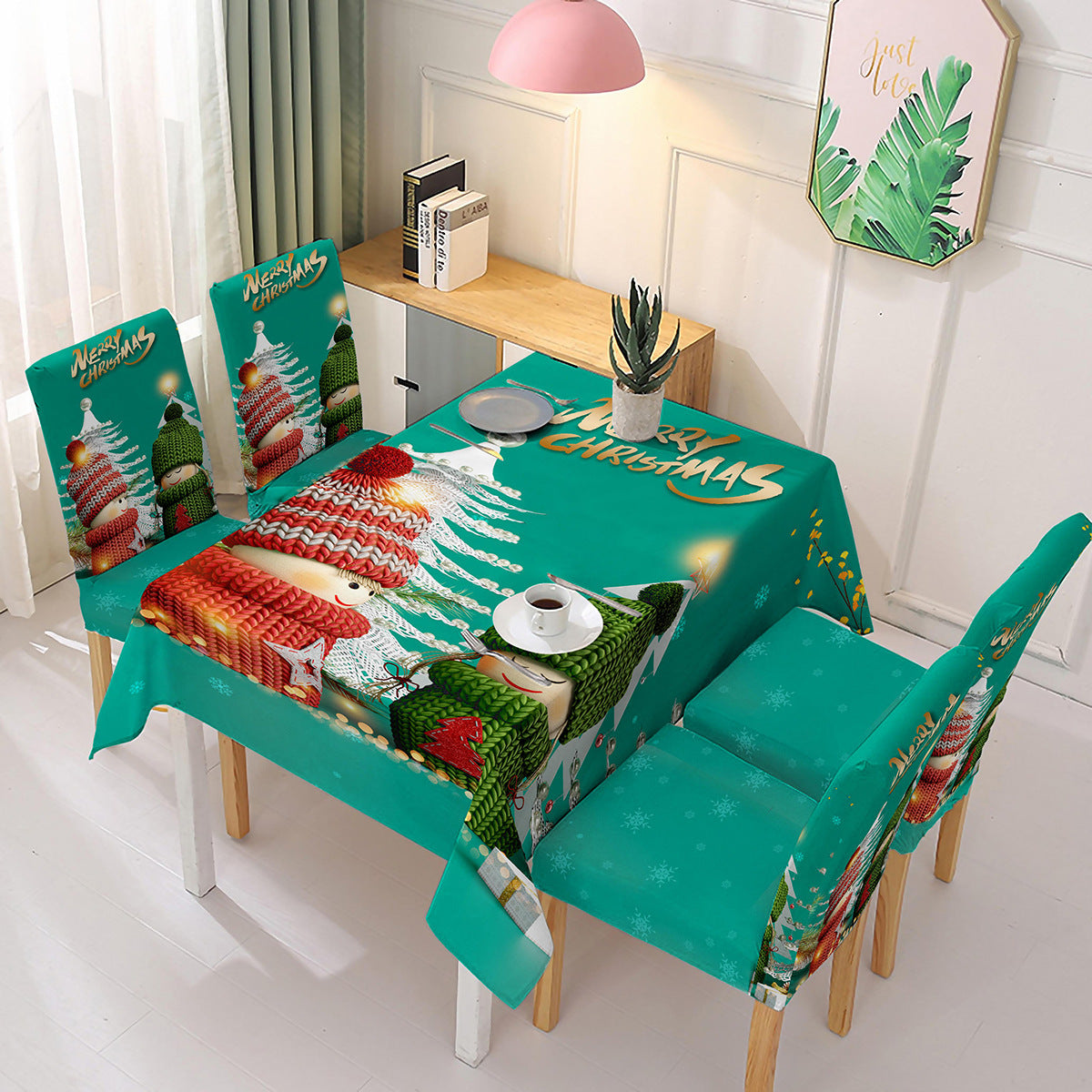 Festive Waterproof Tablecloth with Santa Claus Design