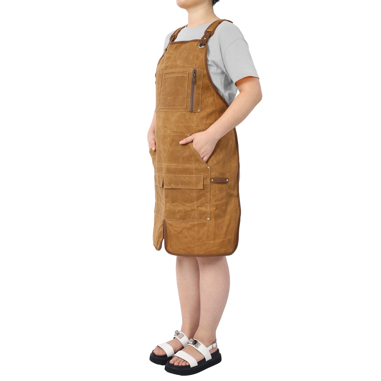 Long heavy-duty waxed canvas tool apron, carpenter apron, carpenter apron, carpenter waterproof 18 ounces - Korvel