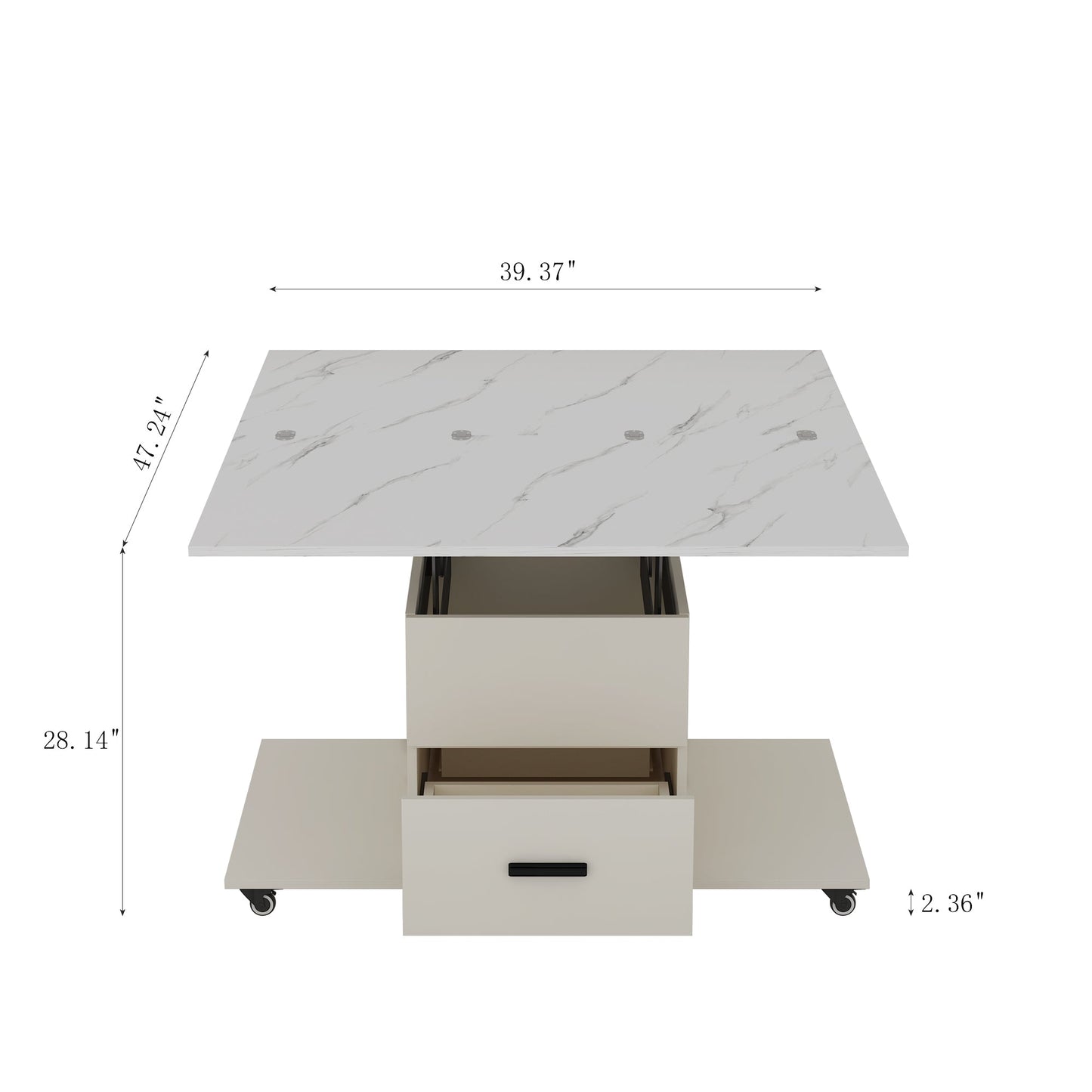 Modern Lift-Up Coffee Table with Storage and Stools