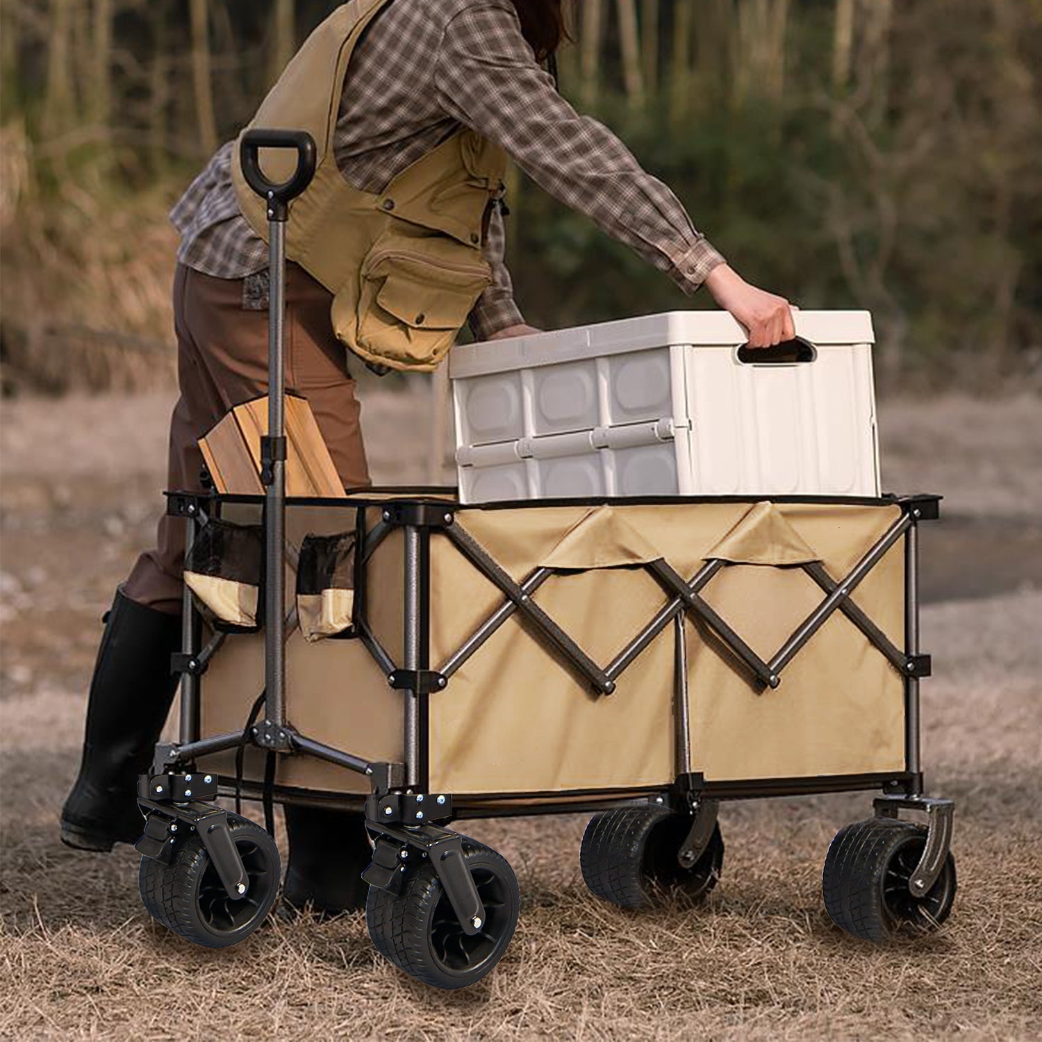 Collapsible Folding Wagon Push Pull Foldable Beach Wagon Cart - Korvel