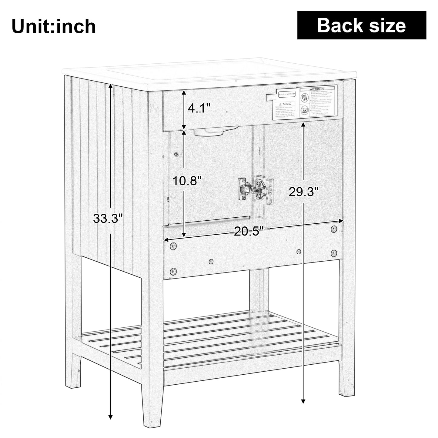 Meuble de salle de bain moderne noir de 24" avec évier en céramique élégant
