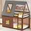 Wood Twin Size House Bunk Bed with Roof, Ladder and 2 Windows, Oak & Smoky Grey - Korvel